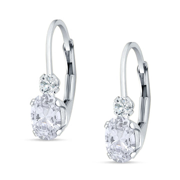 Oval Drop Dangle Charm Leverback Earring Cubic Zirconia 925 Sterling Silver